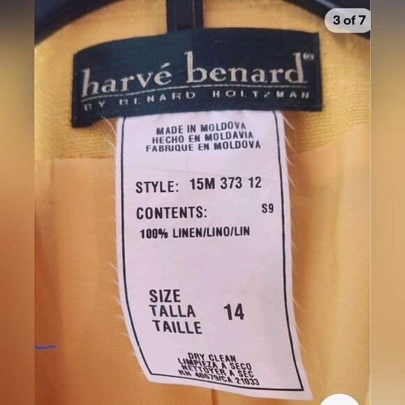 Harve Benard by BenardHolzman 14 Yellow 100%LINENCroppedPocketLined Women Blazer - Picture 3 of 7